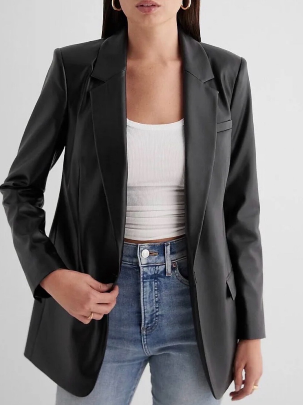 Express Black Faux-Leather Blazer Jacket